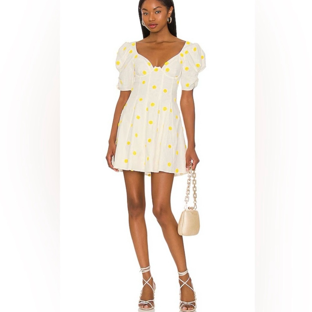 Claude Mini White and Yellow Polka Dot Dress